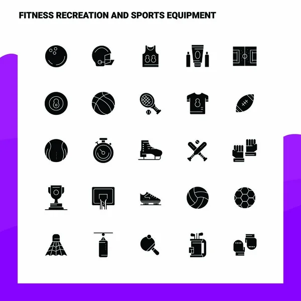 25 Fitness Recreación y Deportes Equipo Icono conjunto. Glifo sólido — Vector de stock