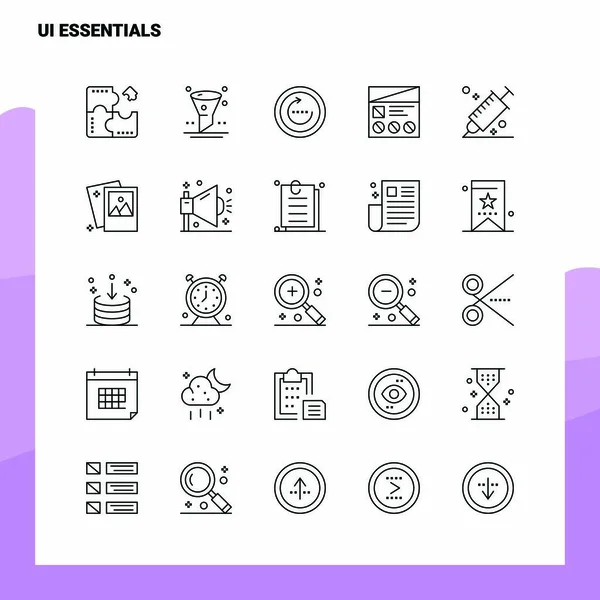 Набор иконки Ui Essentials Line Icon содержит 25 икон. Векторный минимализм S — стоковый вектор