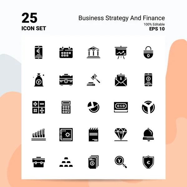 25 Estrategia de Negocios y Finanzas Conjunto de iconos. 100% Editable EPS 10 — Archivo Imágenes Vectoriales