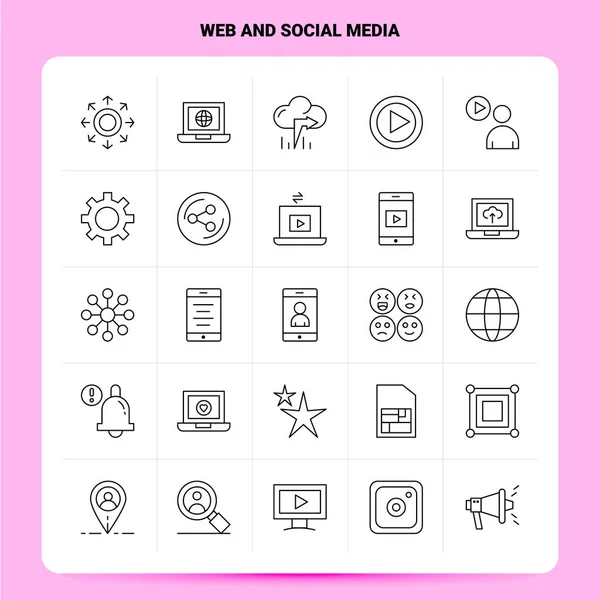 Zarys 25 Web i Social Media Icon zestaw. Styl linii wektorowej Desi — Wektor stockowy
