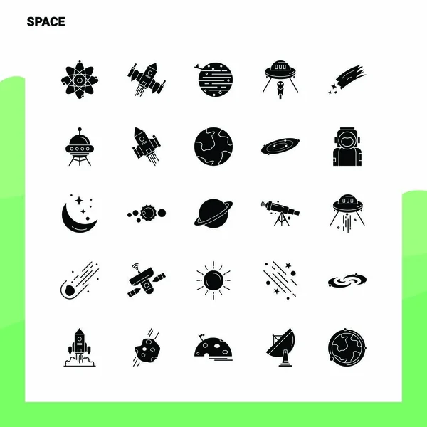 25 Space Icon nastaven. Šablona pro jednobarevné ilustrace ikon — Stockový vektor