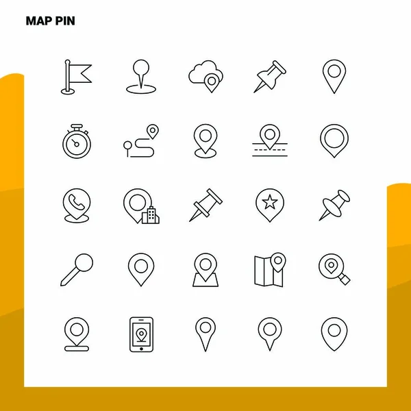 Set van Map Pin Line Icon set 25 Iconen. Vector Minimalisme Stijl D — Stockvector