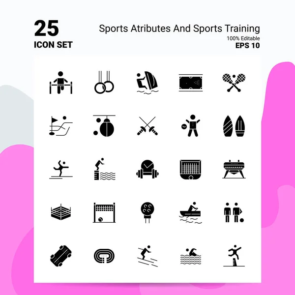 25 Atributos Deportivos y Entrenamiento Deportivo Set de iconos. 100% editable — Archivo Imágenes Vectoriales