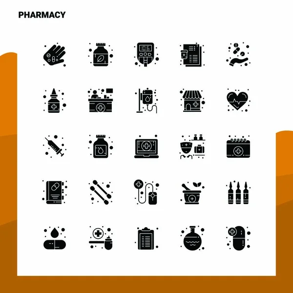 25 Pharmacy Icon set. Solid Glyph Icon Vector Illustration Templ — Stock Vector