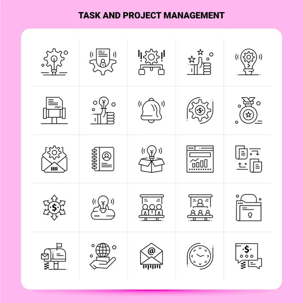 Overzicht 25 Taak en Project Management Icoon set. Vectorlijn Sty — Stockvector