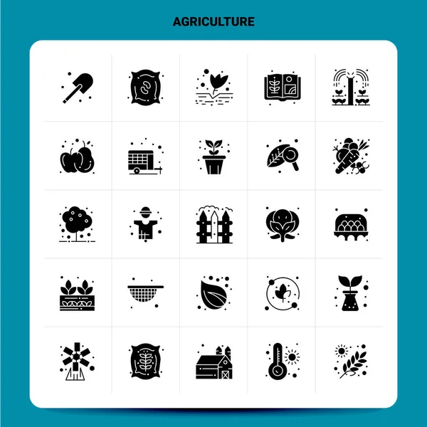 Sólido 25 Conjunto de iconos de agricultura. Diseño de estilo de glifo vectorial negro I — Vector de stock