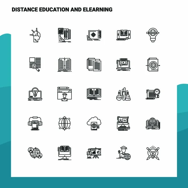 Ensemble d'icônes de ligne d'enseignement à distance et d'apprentissage en ligne 25 icônes . — Image vectorielle