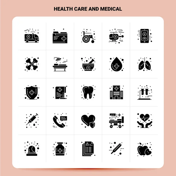 Solid 25 Health Care And Medical Icon set. Vektor Glyph Style De — Stockový vektor