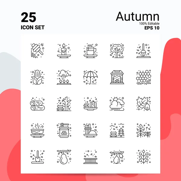 25 Set de iconos de otoño. Archivos EPS 10 100% editables. Logo del negocio Co — Vector de stock