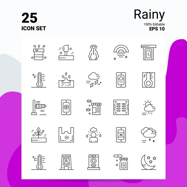 25 Rainy Icon Set. Arquivos EPS 10 100% editáveis. Logotipo do negócio Con — Vetor de Stock