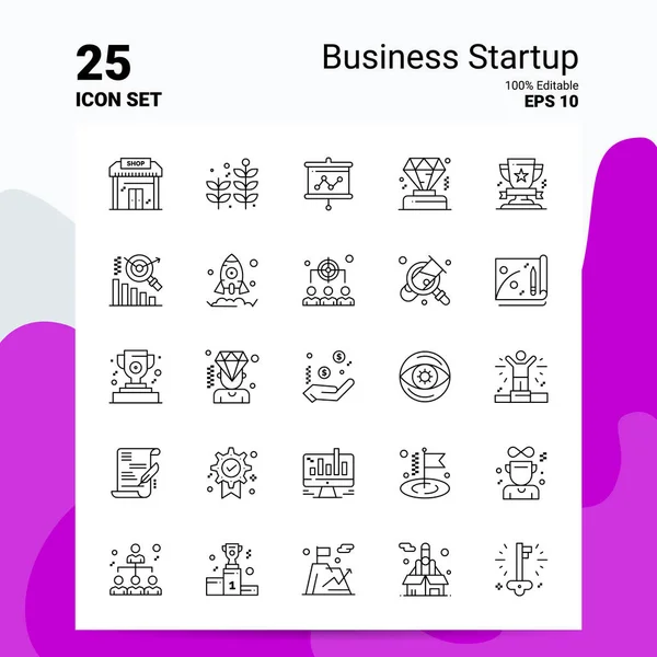 25 Business Startup Ikon Set. 100% redigerbara Eps 10 filer. Busine Ordförande — Stock vektor