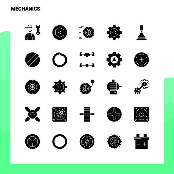 25 Mechaniksymbole gesetzt. solide Glyphen-Symbol-Vektor-Abbildungstemperatur — Stockvektor