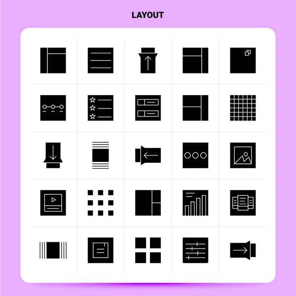 Solid 25 Layout Ikon set. Vector Glyph Style Design svarta ikoner — Stock vektor