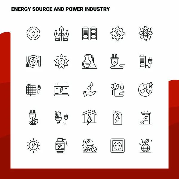 Conjunto de Fuente de Energía y Línea de Icono de la Industria Eléctrica 25 Iconos . — Vector de stock