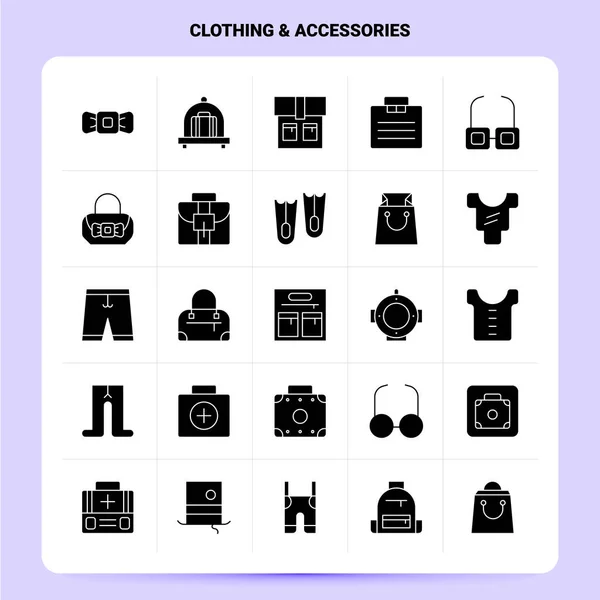 Solide 25 Vêtements & Accessoires Ensemble d'icônes. Glyphe vectoriel Style Des — Image vectorielle