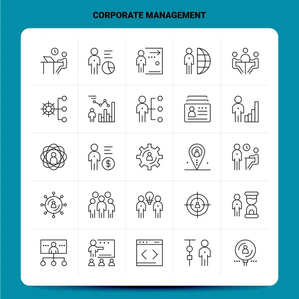 Esquema 25 Conjunto de iconos de gestión corporativa. Línea vectorial estilo Desi — Archivo Imágenes Vectoriales