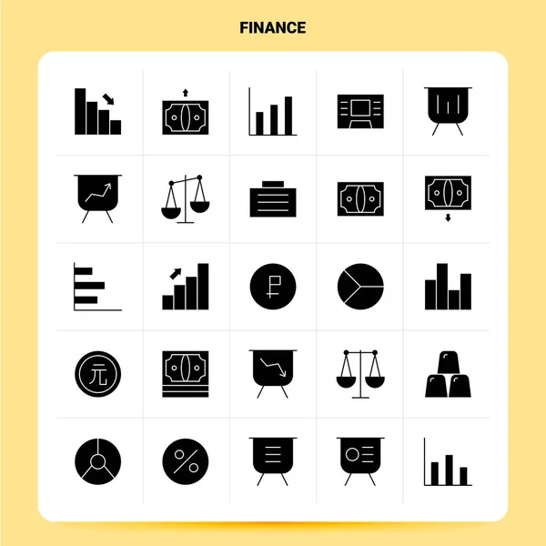 Solide 25 Finances Icône ensemble. Icônes noires de conception de style glyphe vectoriel — Image vectorielle