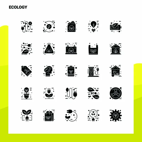 25 Conjunto de ícones ecológicos. Solid Glyph Icon Vector Ilustração Templa —  Vetores de Stock