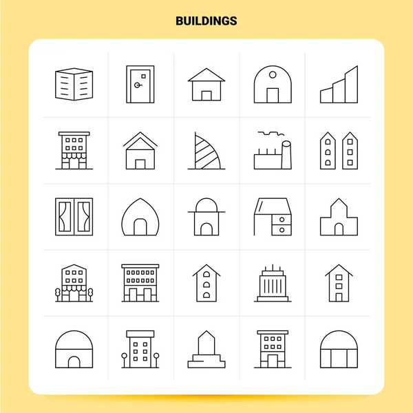 OutLine 25 Buildings Icon set. Vector Line Style Design Black Ic — Stock Vector