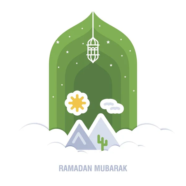 Ramadán Kareem diseño islámico luna creciente y mezquita cúpula silh — Vector de stock