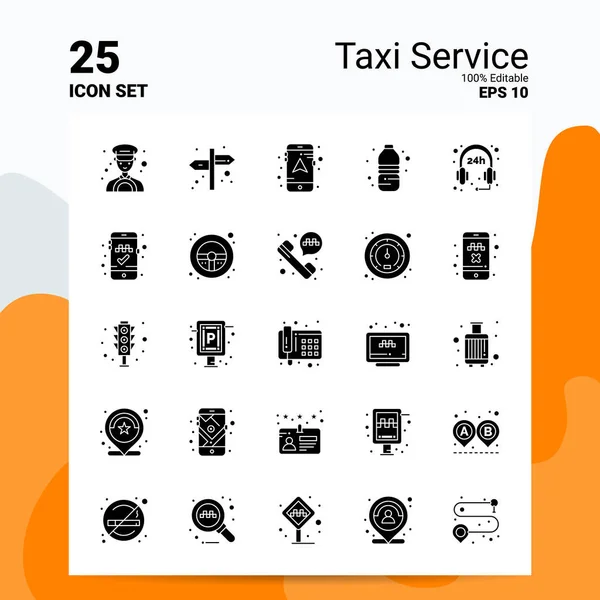 25 Taxi Service Icon Set. 100% editovatelné soubory Eps10. Business L — Stockový vektor
