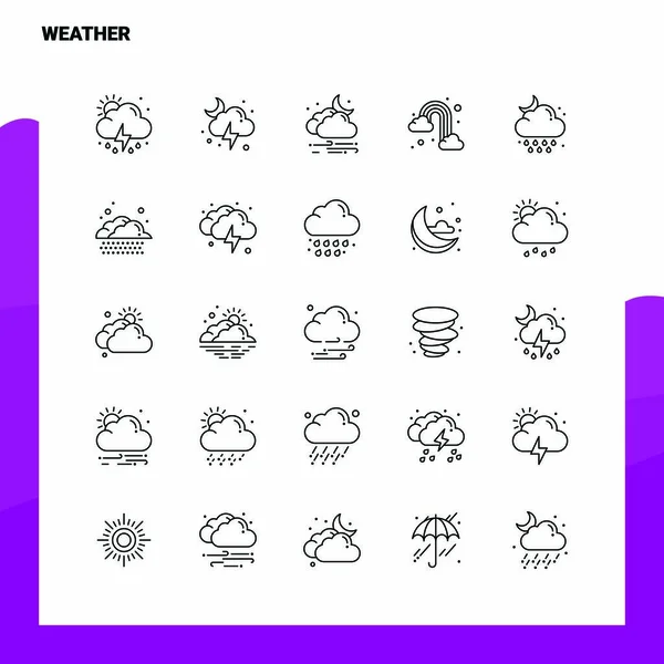 Ensemble d'icônes de la ligne météo ensemble 25 icônes. Style de minimalisme vectoriel D — Image vectorielle