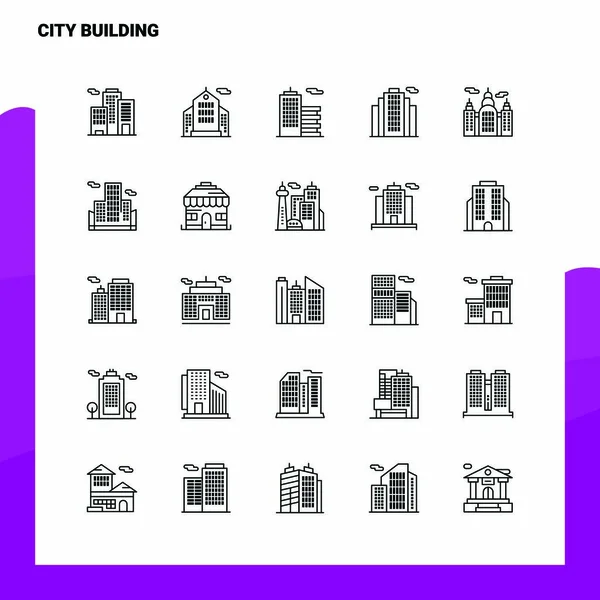 Sett av City Building Line Icon sett 25 Ikoner. Vektorminimalisme S – stockvektor