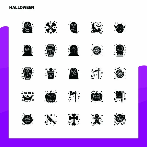 Ensemble de 25 icônes Halloween. Illustration vectorielle d'icône de glyphe solide Température — Image vectorielle