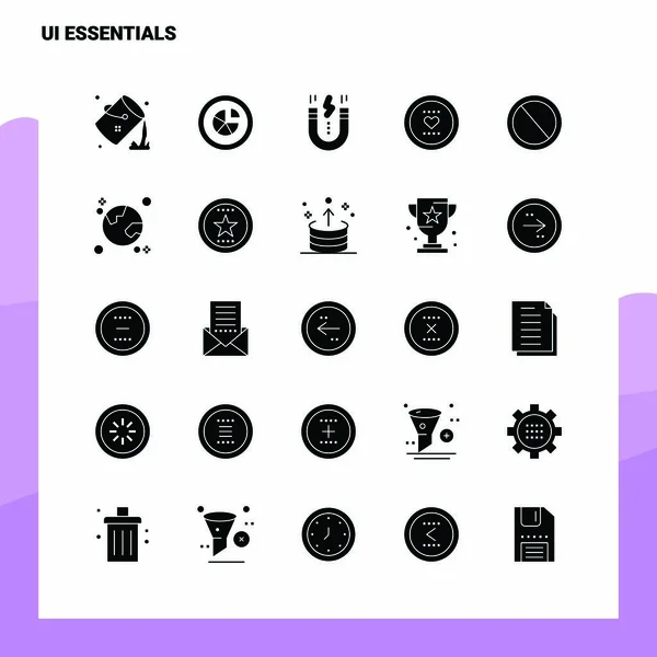 25 Ui Essentials Icoon set. Solid Glyph Icon Vector Illustratie — Stockvector