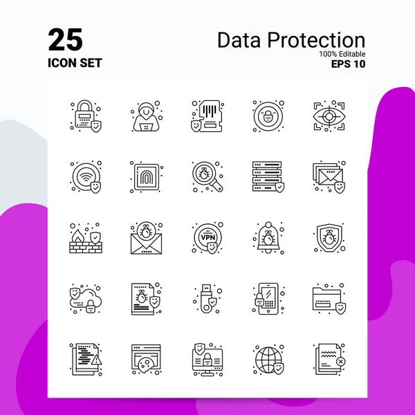 25 Icoon voor gegevensbescherming. 100% bewerkbare Eps 10 bestanden. Bedrijven — Stockvector