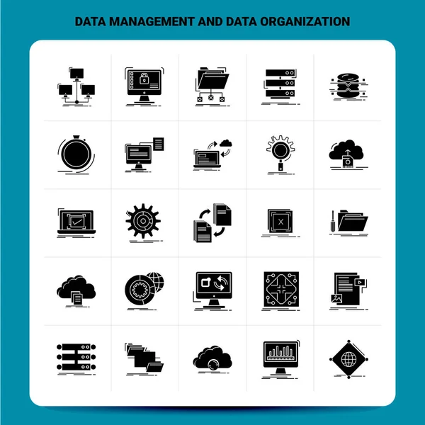Solide 25 Daten-Management und Daten-Organisation Icon-Set. Vektor — Stockvektor