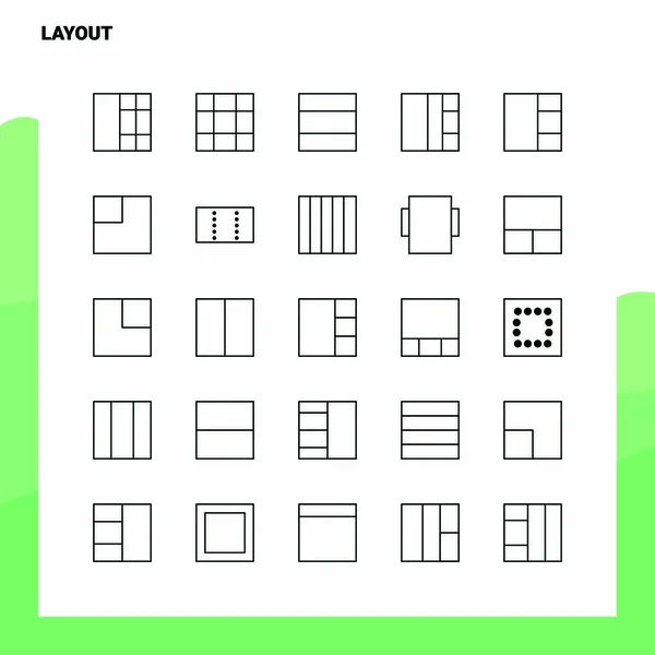 Set Layout Line Icon set 25 Iconen. Vector Minimalisme Stijl De — Stockvector