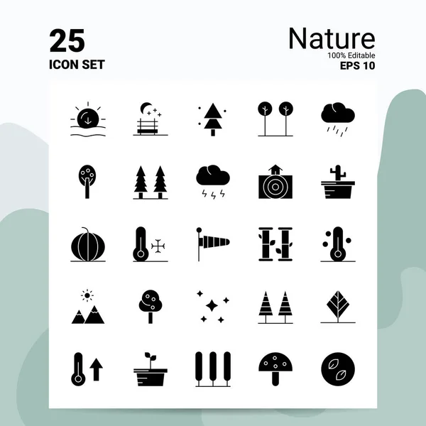 25 Set di icone della natura. File EPS 10 modificabili al 100%. Logo commerciale Co — Vettoriale Stock