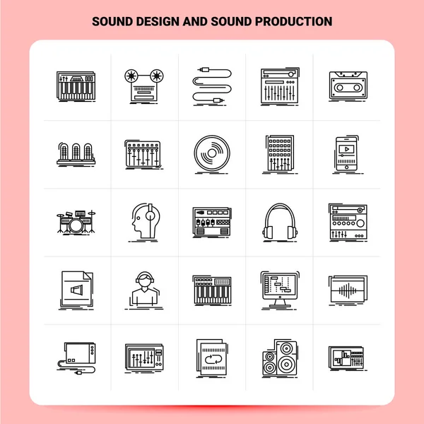 OutLine 25 Sound Design And Sound Production Icon set. Vector Li — Stock Vector