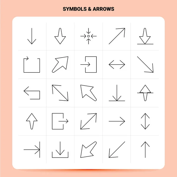 OutLine 25 Symbols & Arrows Icon set. Vector Line Style Design B — Stock Vector