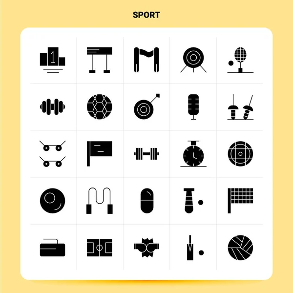 Set de iconos Solid 25 Sport. Diseño de estilo de glifo vectorial negro iconos S — Archivo Imágenes Vectoriales
