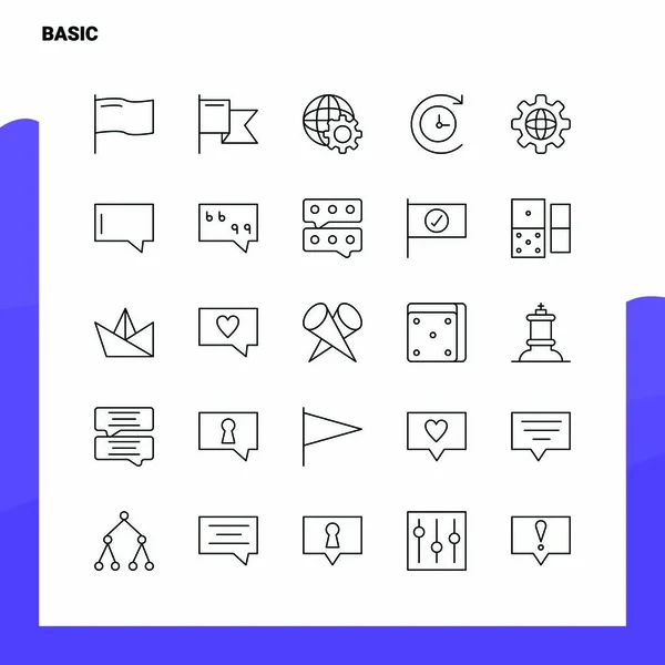 Набор икон Basic Line Icon - 25 икон. Векторный стиль — стоковый вектор