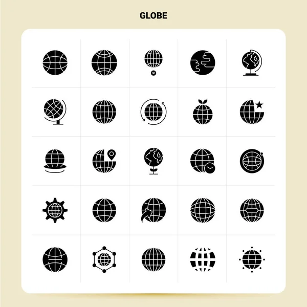 Sólidos 25 Globe Icon set. Diseño de estilo de glifo vectorial negro iconos S — Archivo Imágenes Vectoriales