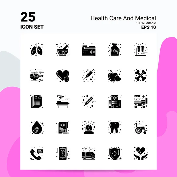 25 Set di icone sanitarie e mediche. File EPS 10 modificabili al 100% . — Vettoriale Stock