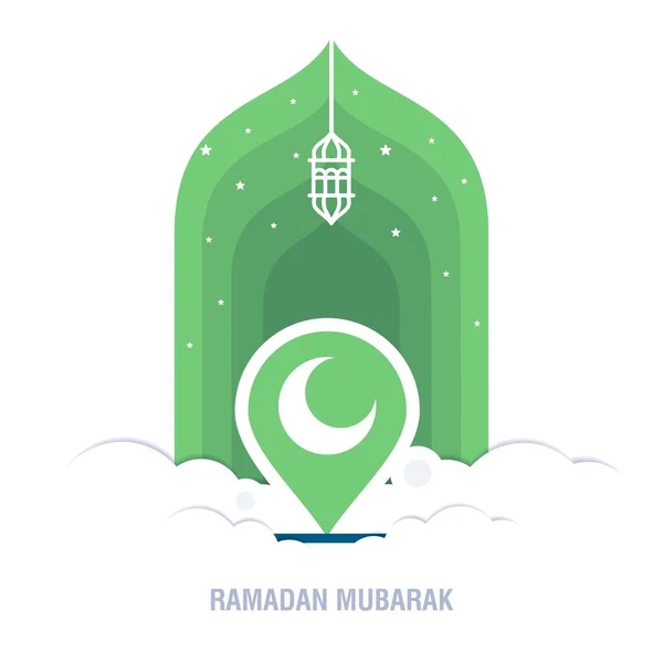 Ramadán Kareem diseño islámico luna creciente y mezquita cúpula silh — Vector de stock