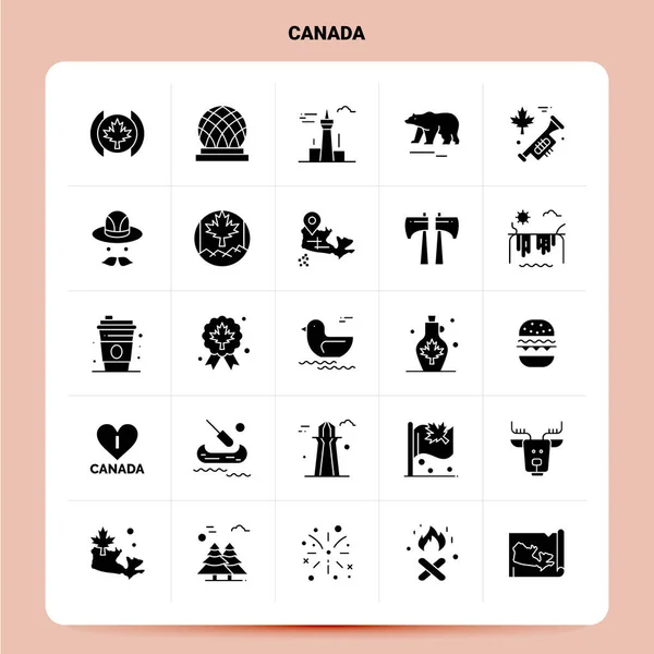 Solid 25 Icona Canada impostata. Icone nere di progettazione in stile glifo vettoriale — Vettoriale Stock