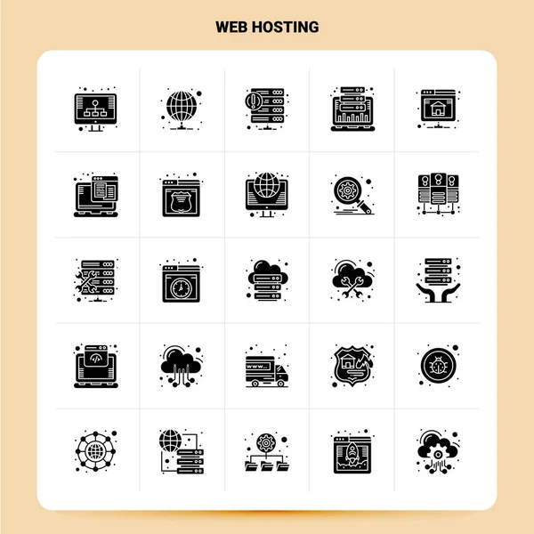 Solid 25 Web Hostingアイコンセット。ベクトルグリフスタイルデザイン｜Black I — ストックベクタ