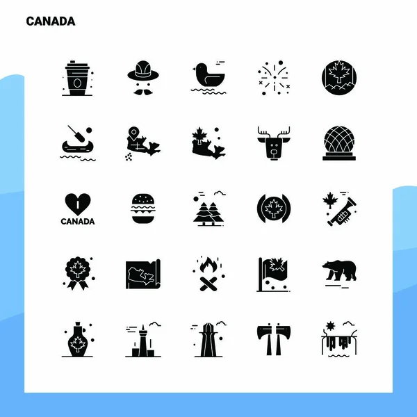 25 Conjunto de iconos de Canadá. Plantilla de ilustración de vectores de ícono de glifo sólido — Archivo Imágenes Vectoriales