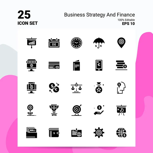 25 Estrategia de Negocios y Finanzas Conjunto de iconos. 100% Editable EPS 10 — Archivo Imágenes Vectoriales