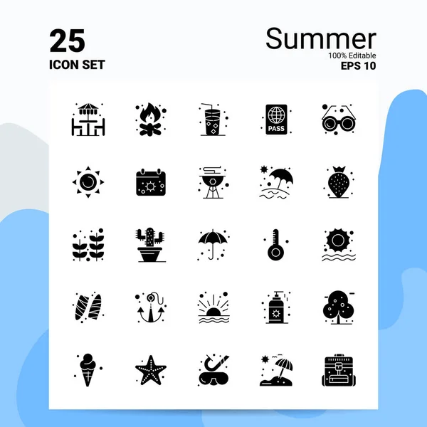 Conjunto de ícones de verão 25. Arquivos EPS 10 100% editáveis. Logotipo de negócio Co — Vetor de Stock