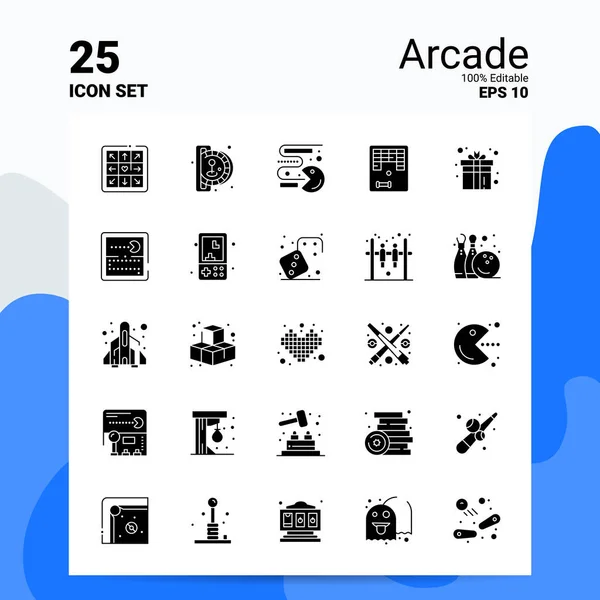 25 Arcade Icon Set. Archivos EPS 10 100% editables. Logo del negocio Co — Archivo Imágenes Vectoriales