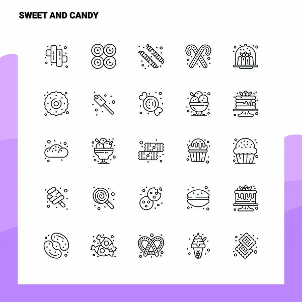 Ensemble de Sweet And Candy Line Icône ensemble 25 icônes. Minimalisme vectoriel — Image vectorielle