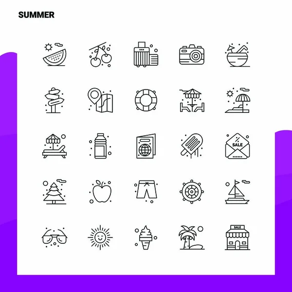 Set of Summer Line Icon set 25 Ikony. Vektorový minimalistický styl De — Stockový vektor