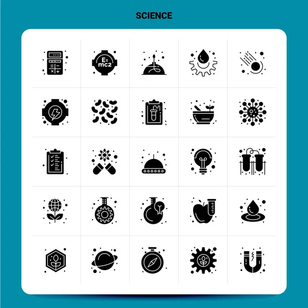 Solid 25 vetenskap ikonen set. Vector Glyph Style Design svarta ikoner — Stock vektor