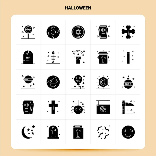 Conjunto de iconos de Halloween sólido 25. Diseño de estilo de glifo vectorial negro Ico — Archivo Imágenes Vectoriales